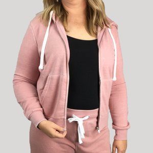 PLUS SIZE BURN-OUT FLEECE ZIP-UP HOODIE JACKET